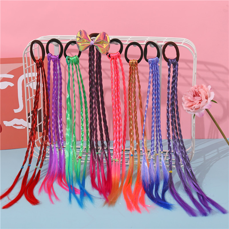 Children's Colorful Wig Braids Fashionable Twisted Hair Bands Vibrant Gradient Hair Rings Cable Knit Accessories