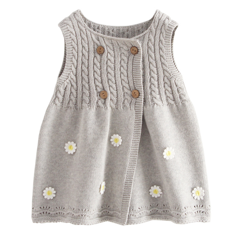 European and American children's baby wool cotton dress girls' knitted vest vest sweater cardigan long spring and autumn