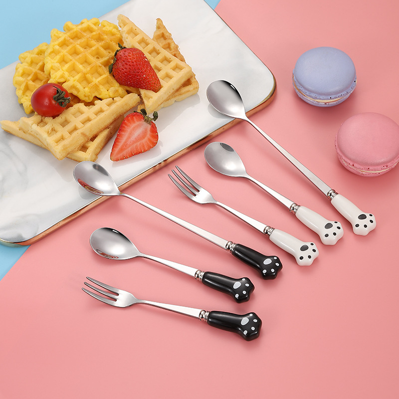 Stainless steel coffee spoon ice spoon cartoon children's spoon Fork long handle sand ice spoon dessert honey spoon mixing spoon