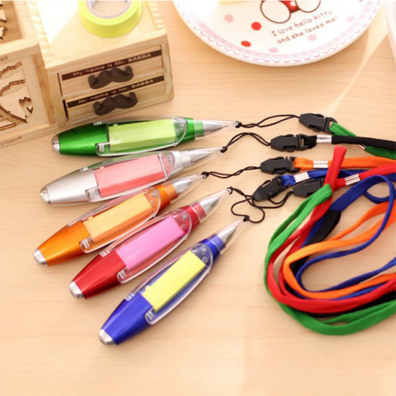 Student prizes multi-functional creative ballpoint pen lanyard note paper LED light pen portable advertising pen custom wholesale