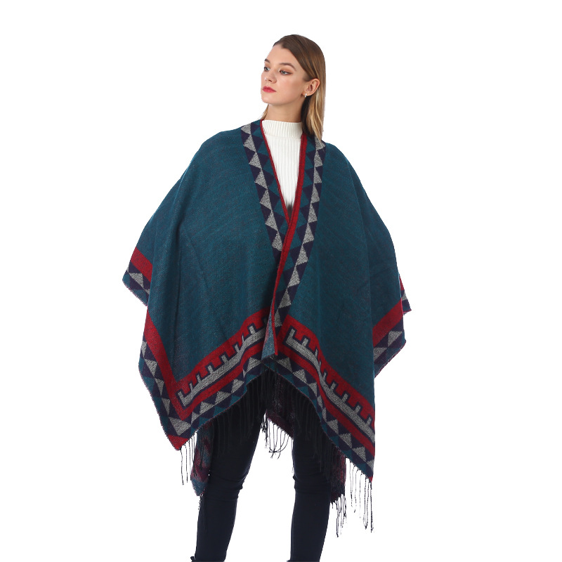 European and American Ethnic Style Triangle Tassel Lengthened Shawl Outer Decoration Women's Office and Home Dual-Use Cloak
