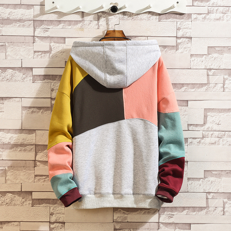 Spot Sweatshirt Men's Spring and Autumn Men's Hooded Top Teenagers Contrast Color Stitching Loose Fashion Hong Kong Style Jacket