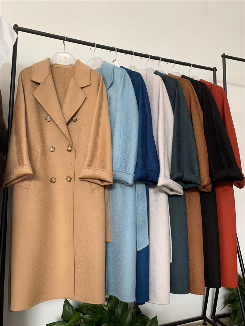 2023 autumn and winter new double-sided cashmere overcoat women's long high-end water ripple overcoat double-sided woolen overcoat women_voghion.com