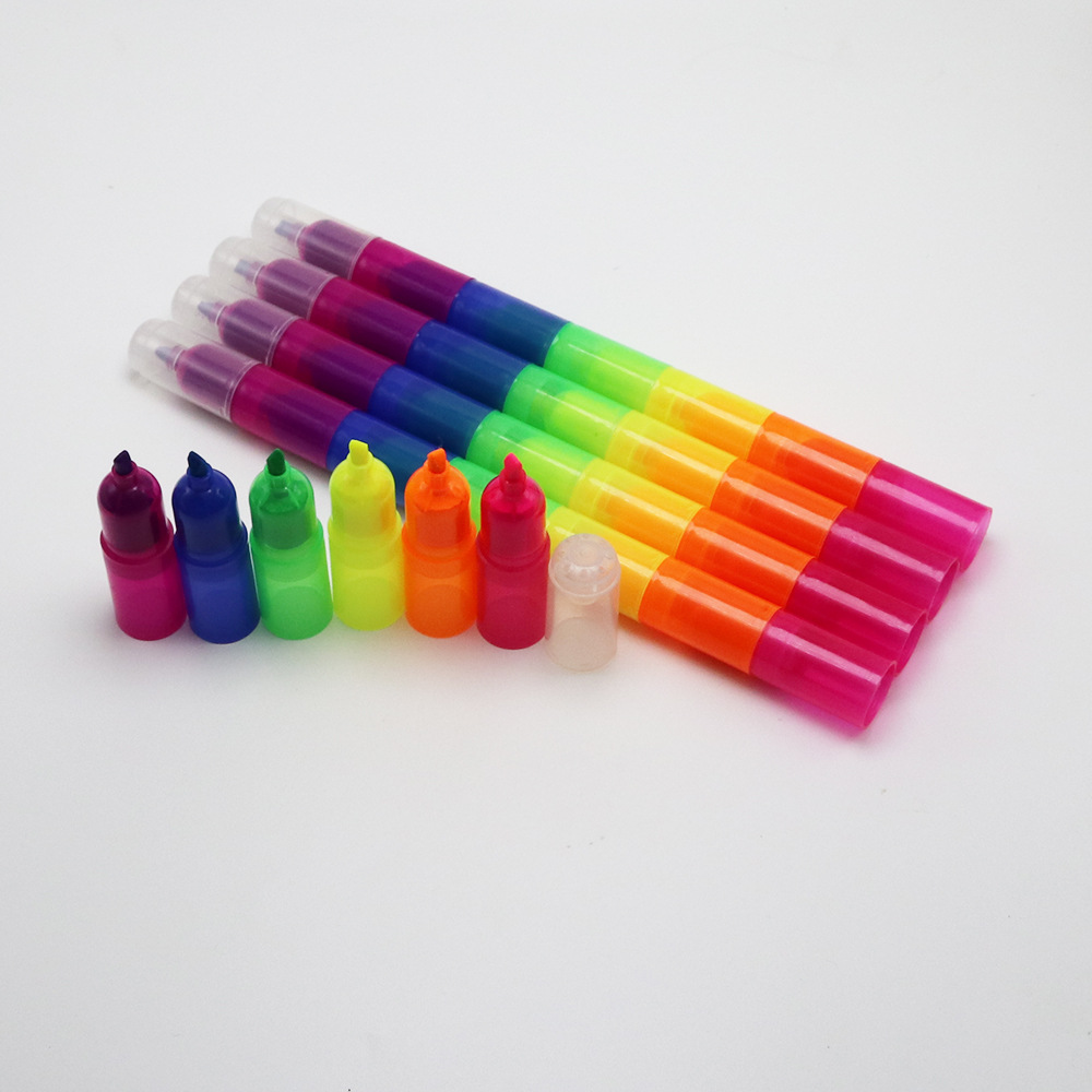 Creative multi-section combination highlighter 6-Section Building Blocks Children's color painting pen bookkeeping key color pen