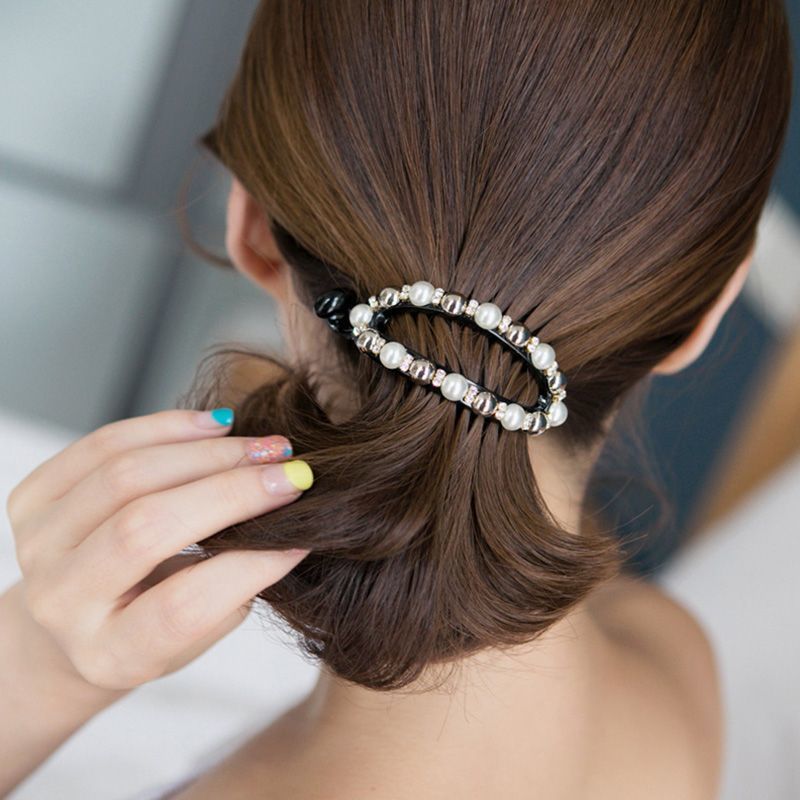 Fermaglio per capelli ovale cavo con strass di perle alla moda coreana, accessori per capelli all'ingrosso, fermaglio per coda di cavallo per adulti, grande fermaglio a torsione, fermaglio con impugnatura all'ingrosso_voghion.com