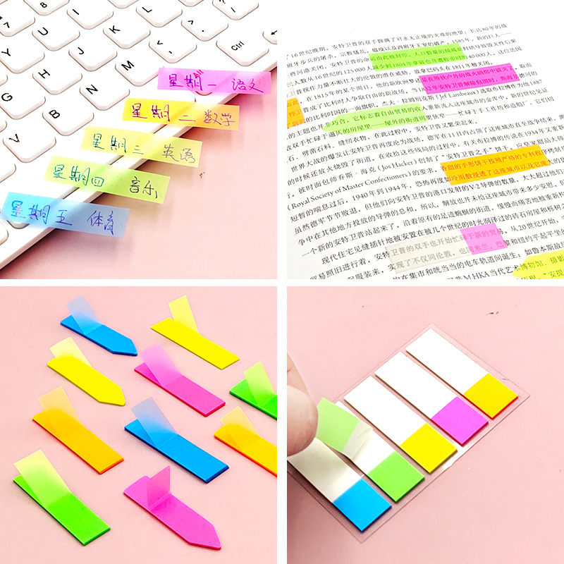 Korean Creative Fluorescent Stickers Classification Index Stickers Loose-leaf Label Stickers Transparent Indication Stickers Post-it Stickers Ordable LOGO