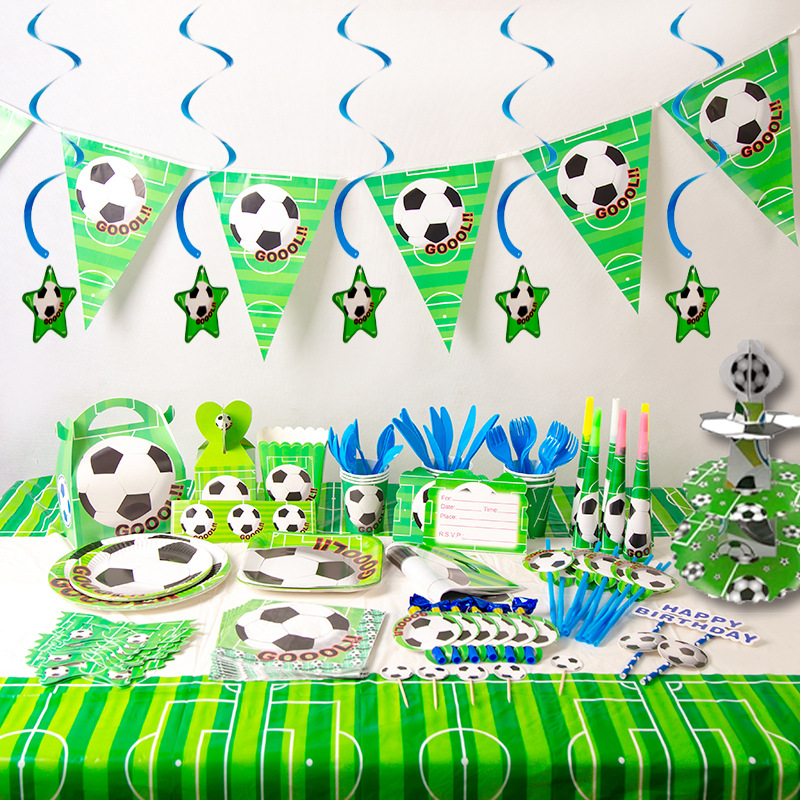 Football theme party package Green football birthday party decoration supplies disposable tableware football suit