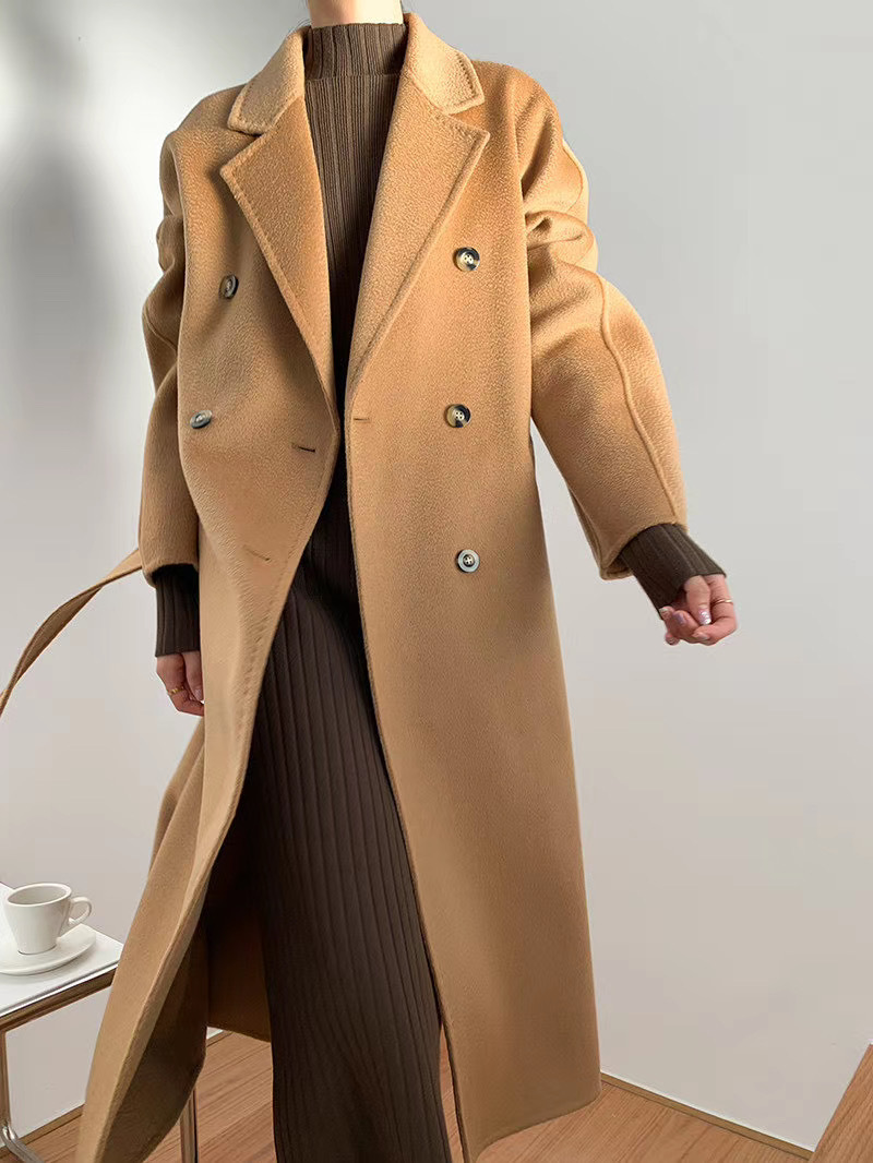 2023 autumn and winter new double-sided cashmere overcoat women's long high-end water ripple overcoat double-sided woolen overcoat women_voghion.com