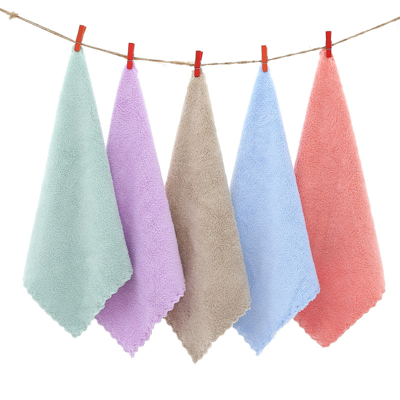 Square towel kitchen high density coral fleece children's face washing square towel absorbent cleaning small gift welfare kindergarten Rag