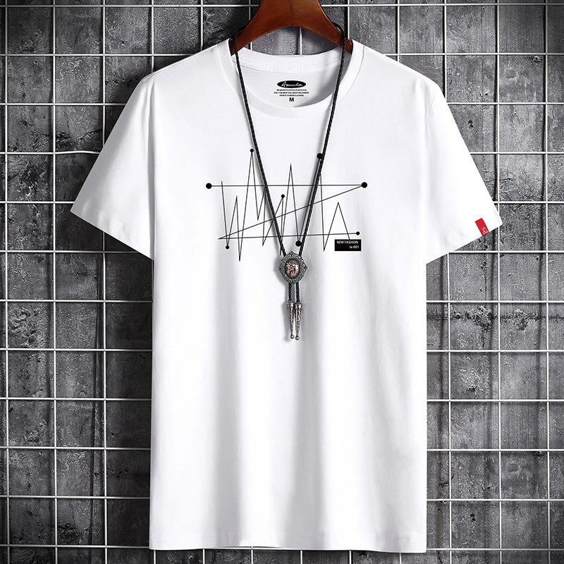 Short-sleeved T-shirt Men's Summer New Round Neck Cotton Trendy Large Size Men's Hong Kong-style Student Top Base Half-sleeved Hair