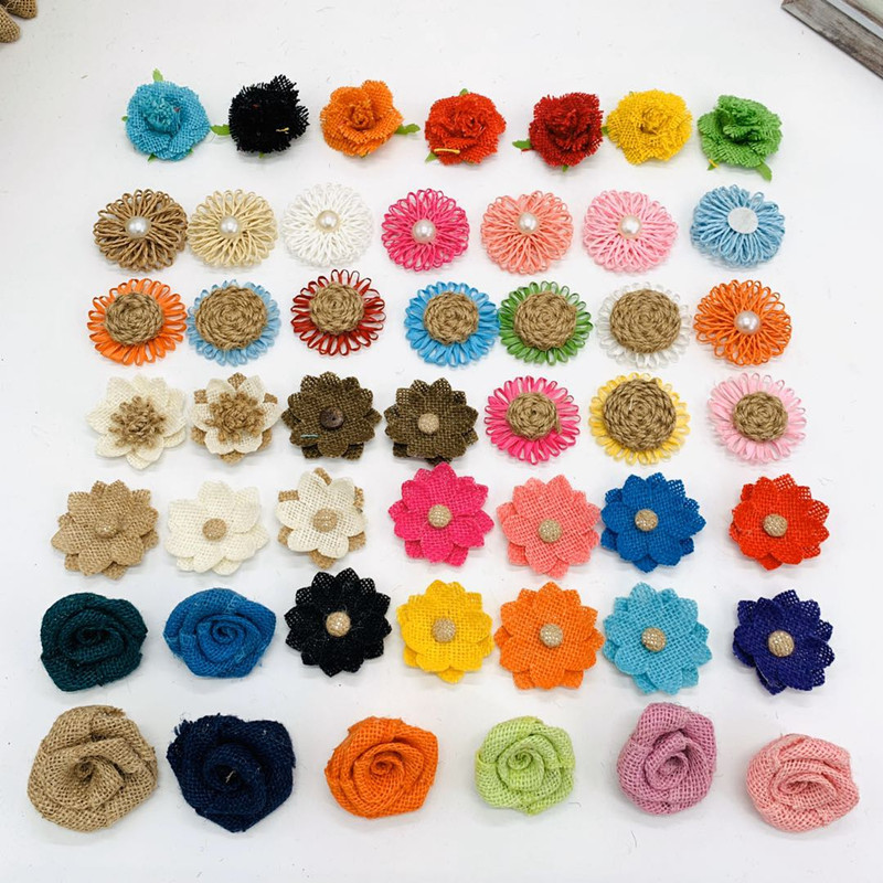 Factory direct linen flower handmade DIY decorative bow hat flower kindergarten decorative linen flower