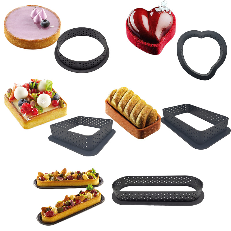 Round Tower Ring Black Plastic Tart Ring Round Cutting Mold with Holes Mousse Mesh Cake Ring Acrylic Stamped Cheese