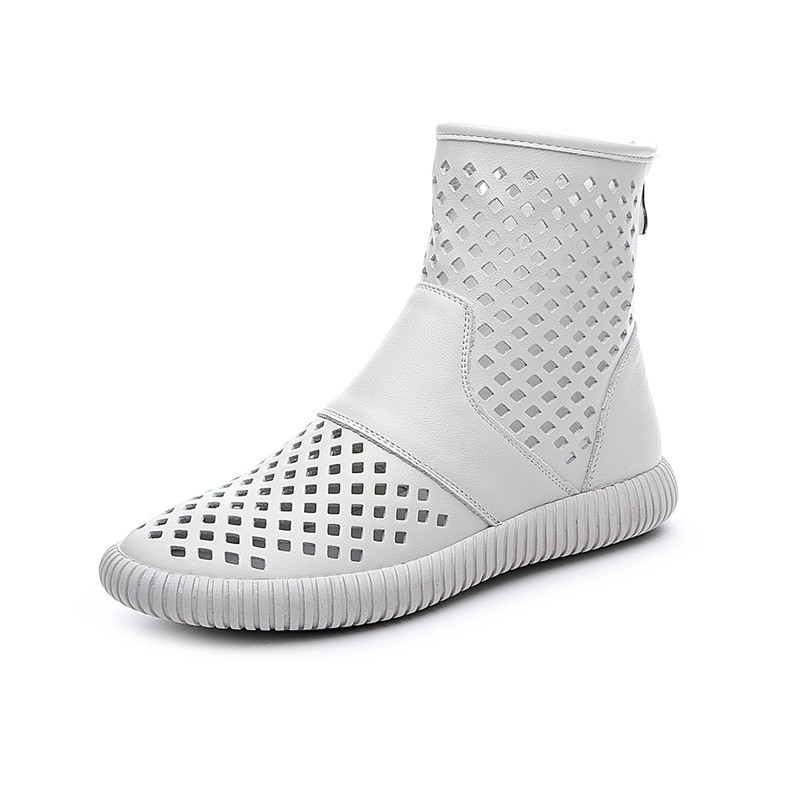 Feet Showing Small Hong Kong Style High-top Sandals Women's New Hole Sandals Flat Hollow Women's Shoes Genuine Leather Sandals Women's Summer