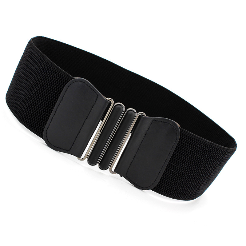 Korean Style Women's dress Double Oval Pair Buckle Elasticated Belt Decorative Women's Hand-feel Patent Leather Wide Waist Seal Three Sizes