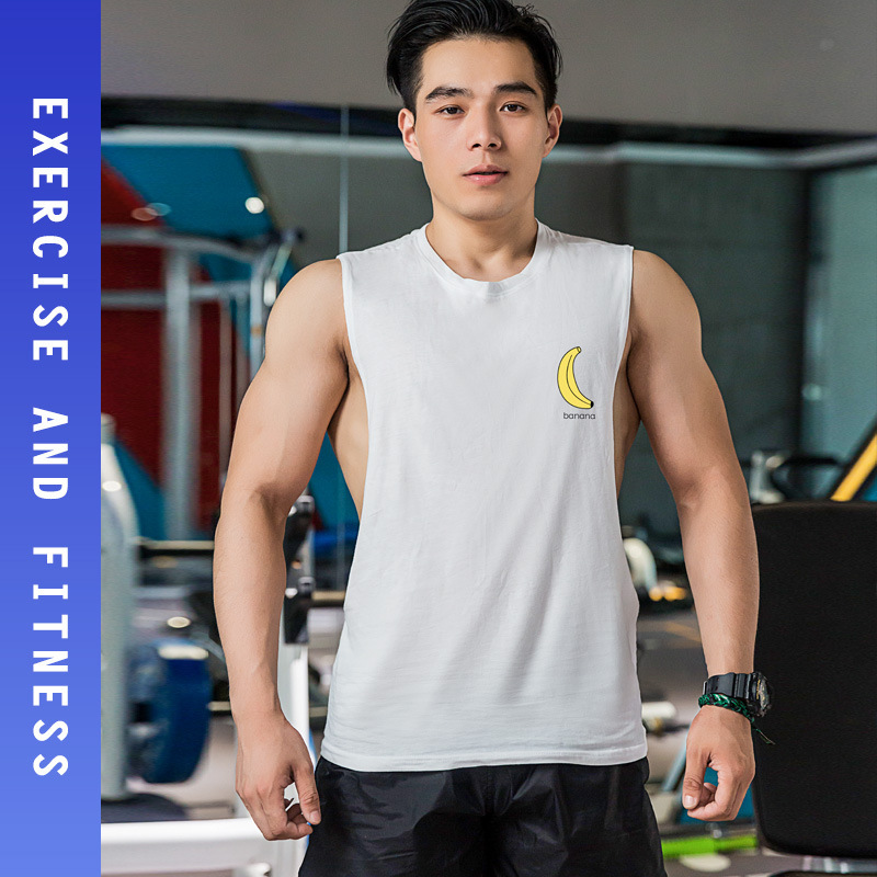 Factory Direct Supply Sports men's vest large slit fitness vest men's loose bodybuilding vest cotton sleeveless in stock