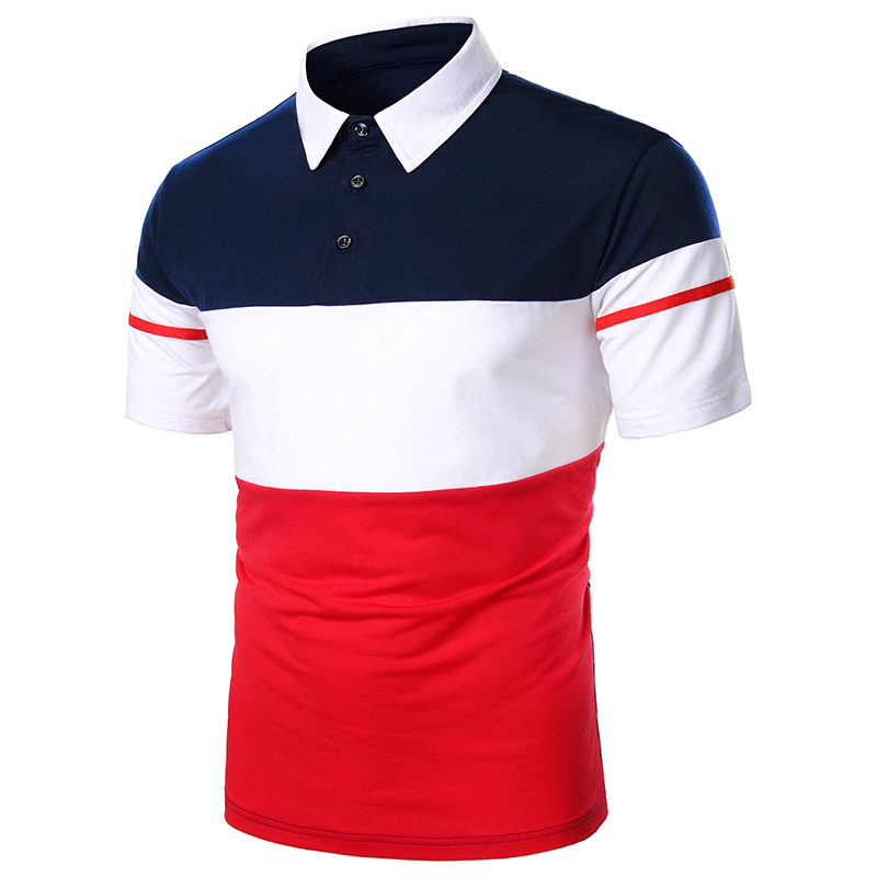Summer men's short sleeve top fashion two-color stitching webbing design casual men's short sleeve polo shirt DB10
