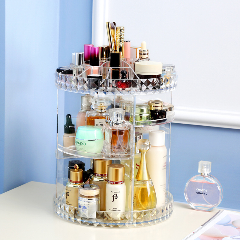 Cross-border foreign trade hot-selling round rotating cosmetics storage rack transparent smooth drilling Surface desktop finishing rack storage rack