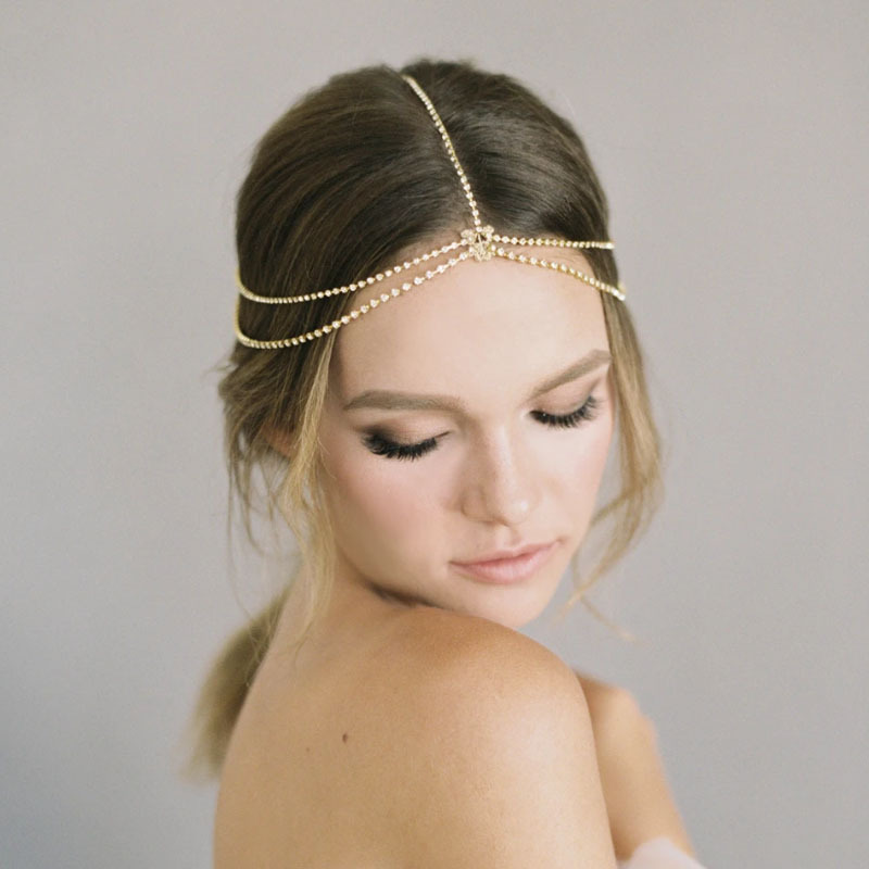 European and American foreign trade new rhinestone hair chain temperament Forehead chain simple multi-layer ethnic style Forehead chain