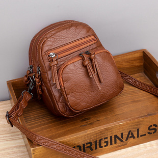Crossbody Bag Women's Small Bag 2021 New Soft Leather Texture Shoulder Bag Retro Fashion Multi-Layer Large Capacity Mobile Phone Bag for Women