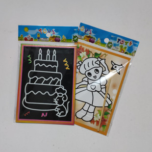 Factory wholesale small size scratch painting IY cartoon color scratch paper children scratch paper scratch card send bamboo pen