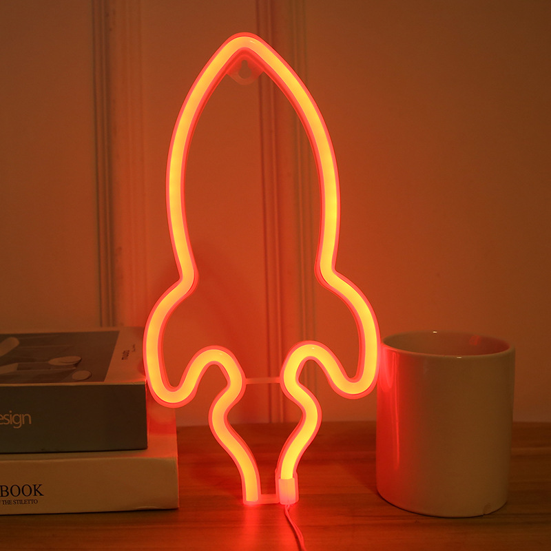 Amazon Explosive Creative Decorative led Rocket Neon Nightlight Cyber Celebrity Small Colored Lights Hanging Neon Lights