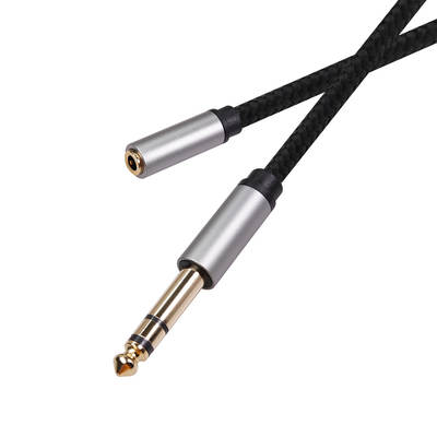 Aluminum shell gold-plated head shielded wire with woven mesh 1/4 electronic organ electric guitar 6.35 male turn 3.5 female audio cable