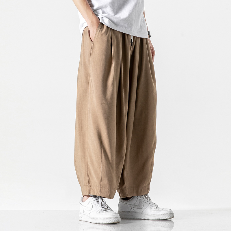 2023 spring and summer New straight casual cropped harem pants student young men Chinese style retro bloomers fashion K85