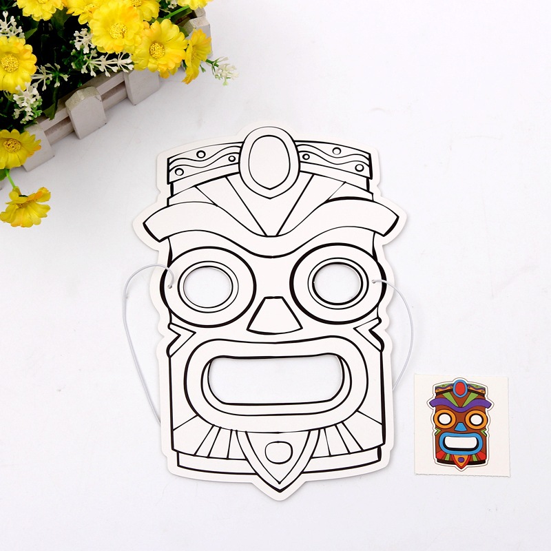 Tribal Totem Coloring Mask Children's DIY Painting Paper Props Halloween Line Draft Blank Graffiti Funny Headgear