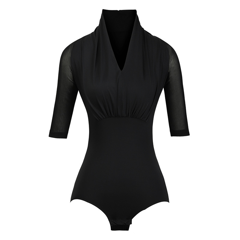 Latin dance practice clothing modern dance clothing half sleeve female adult practice jumpsuit pleated top [in stock]]