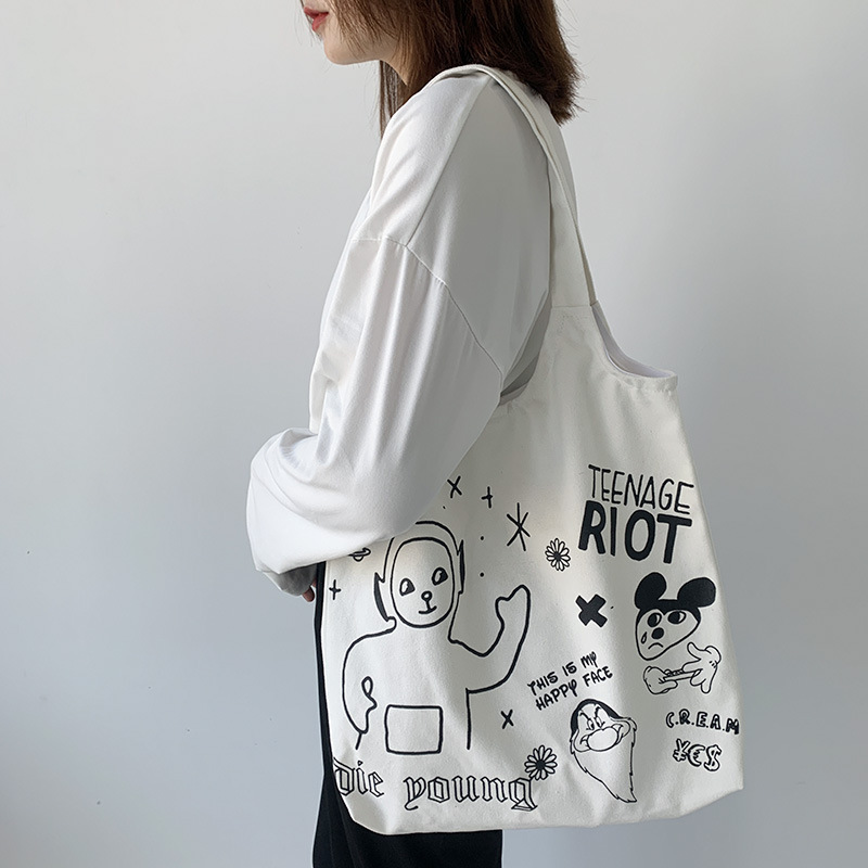 Antenna baby Canvas Bag Women's Single Shoulder Japanese Style Fresh Artistic ins Vest Student Cloth Bag Women's Canvas Trendy