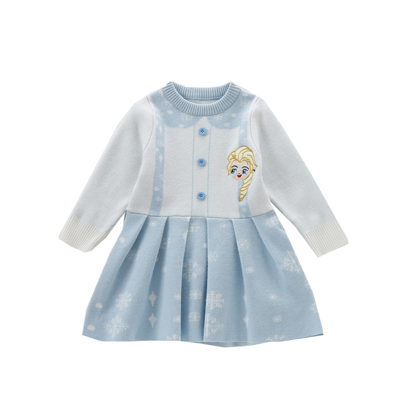 Fleece-lined Thickened Girls Autumn and Winter Elsa Fleece-lined Dress Fake Two-piece Elsa Ice Princess Children's Dress