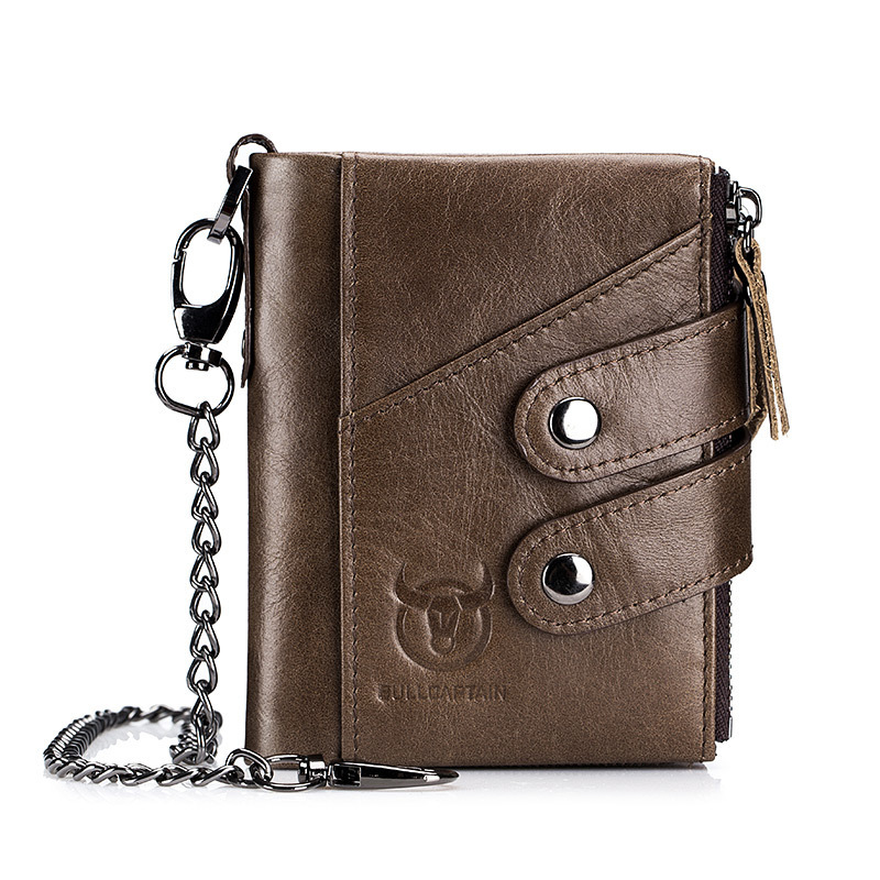 牛船長革製品rfid財布男本革レトロジッパー三つ折りトップ層牛革革クリップwallet man|undefined