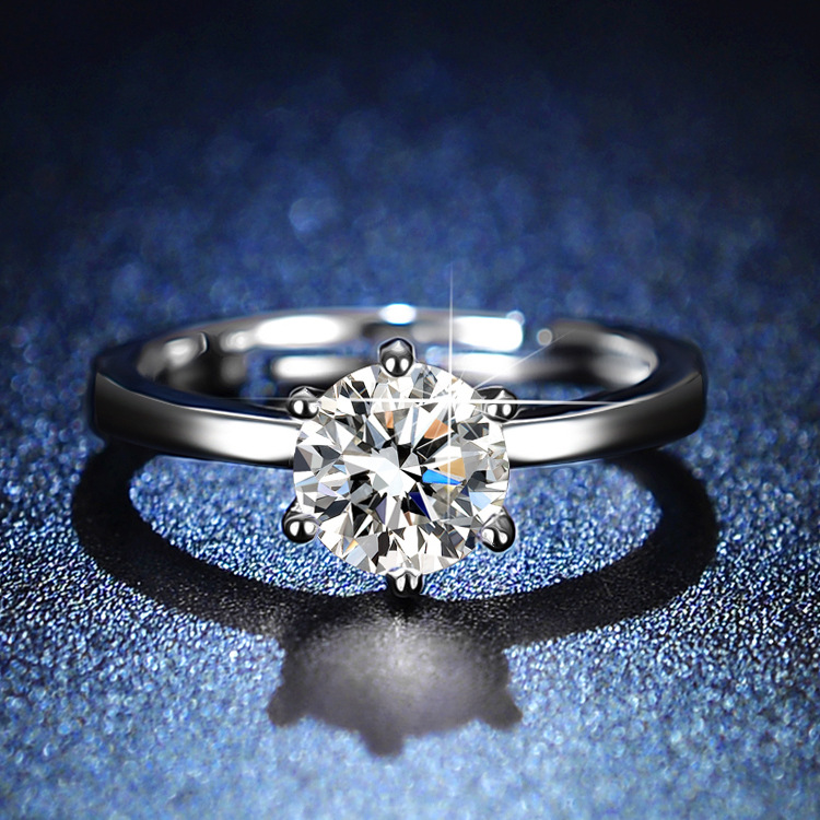 Shake Voice Fast Hand Live Star Fashion Women's Diamond Ring Six-claw 1 karat Couple Women's Ring Opening Wedding Ring