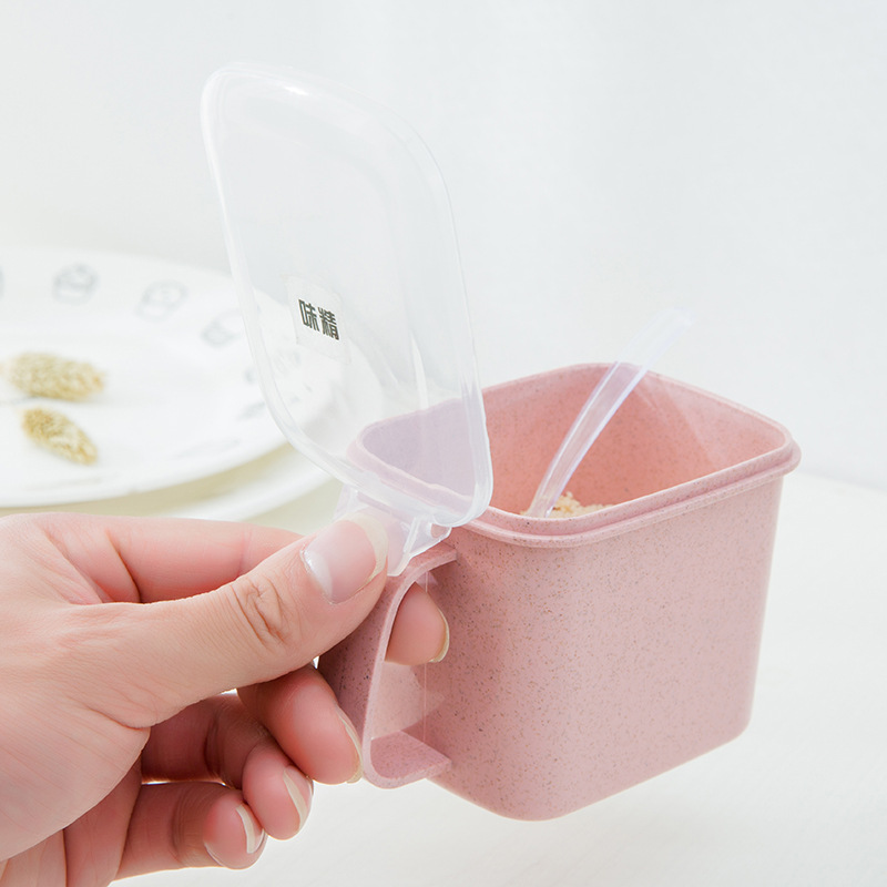 Kitchen Supplies Wheat Straw Seasoning Box with Label Separated Independent Seasoning Jar Kitchen Factory Wholesale