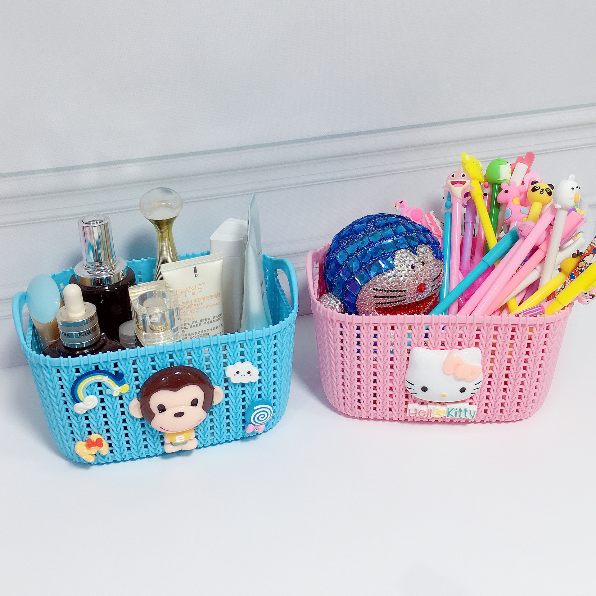 Cartoon Storage Basket Cute Desktop Storage Various Storage Rattan-like Plastic Basket Finishing Basket Snack Storage Frame