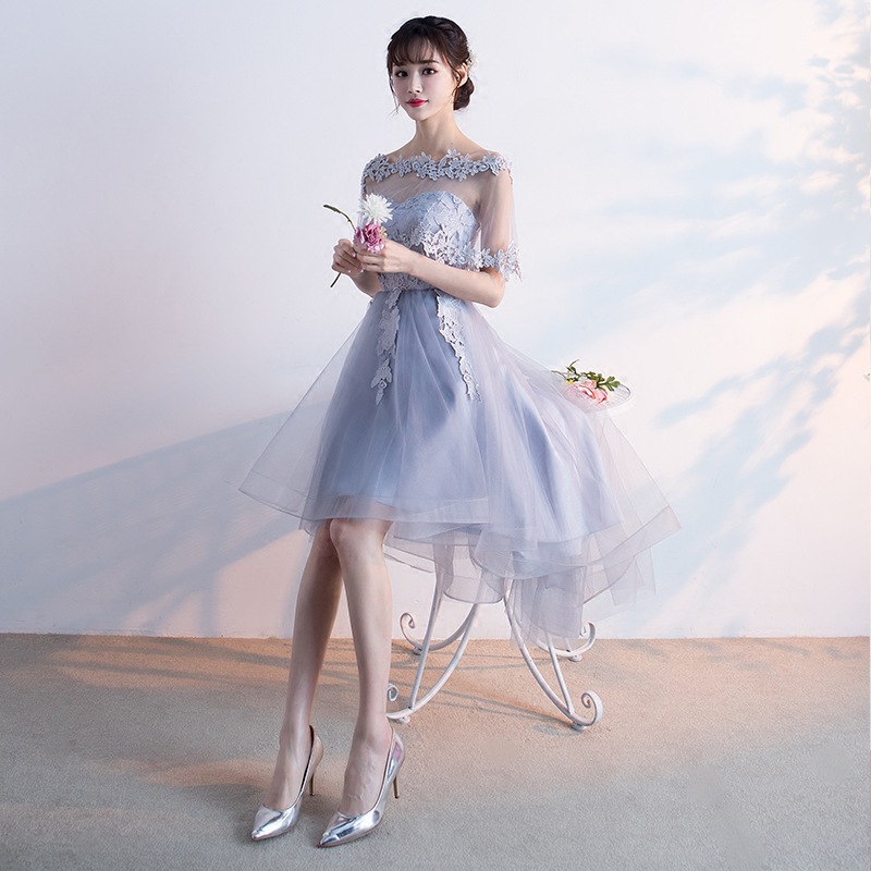Banquet evening dress 2024 Summer new off-shoulder front short back long slimming party dress dress women