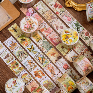 Dream Dance Retro Philatelic Series and Paper Tape Art Plant Mushroom Hand Account Diary Die-cut Decorative Stickers 8