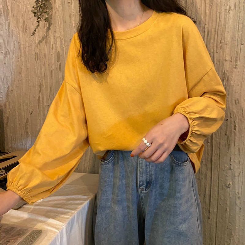 Women's 2025 New Autumn Korean Style Ins Loose Thin Pullover Student Slimming Sweatshirt Lantern Sleeve Long Sleeve T-shirt