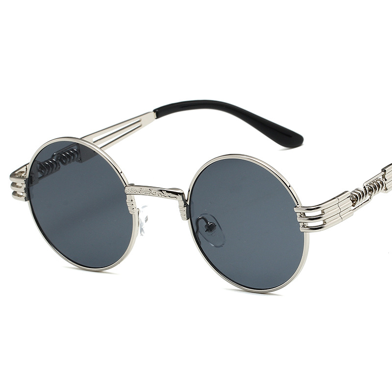 European and American Sunglasses 8010 Retro Round Frame Steampunk Sunglasses Men's Trendy Metal Spring Leg Sunglasses