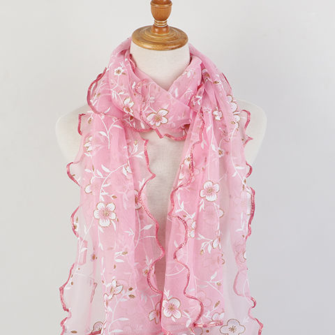 Covered wooden ear printed leaves flower women's autumn and winter long scarf silk scarf printed lace scarf women's factory direct sales