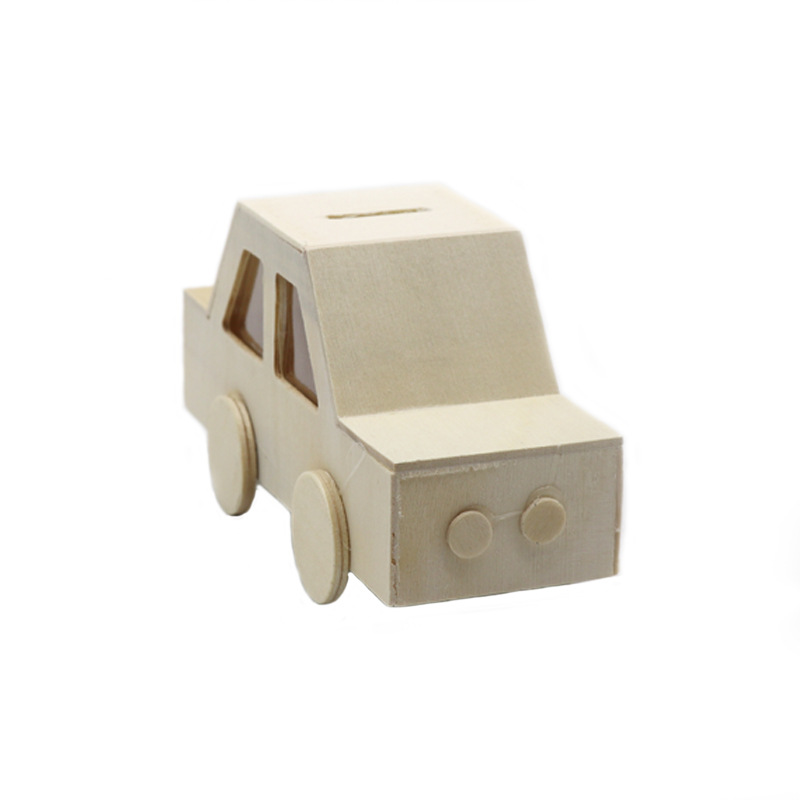 Wooden car piggy bank white blank model children's handmade Diy Pearl mud snow mud clay accessories wooden car