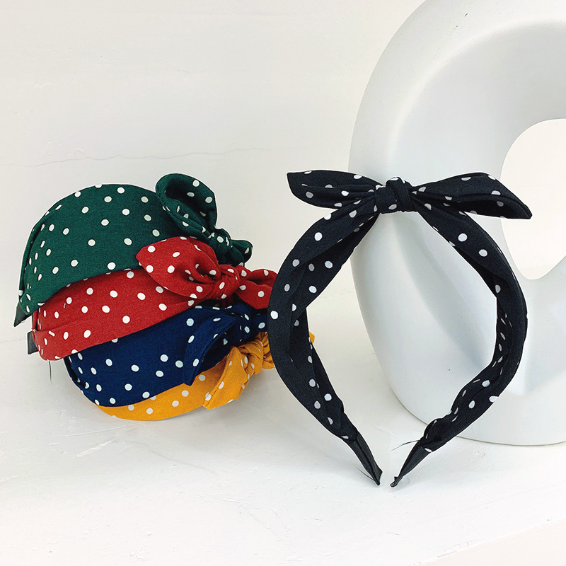 Korean Style Polo Dot Simple Rabbit Ear Knot Hair Band ins Wide Bow Fabric Headband Cyber Popular Super Fairy Hair Accessories