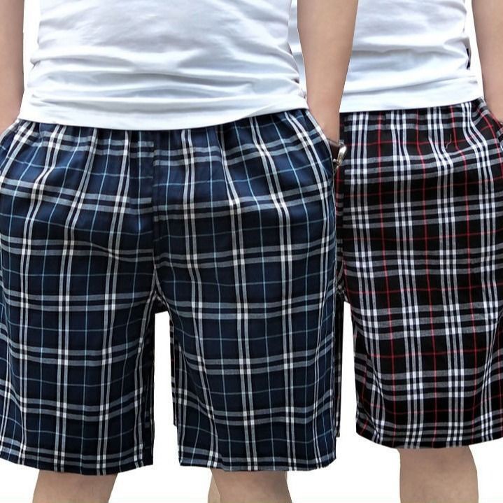 Fashionable plaid cotton and linen shorts beach swimming trunks sports and leisure shorts large version, small version