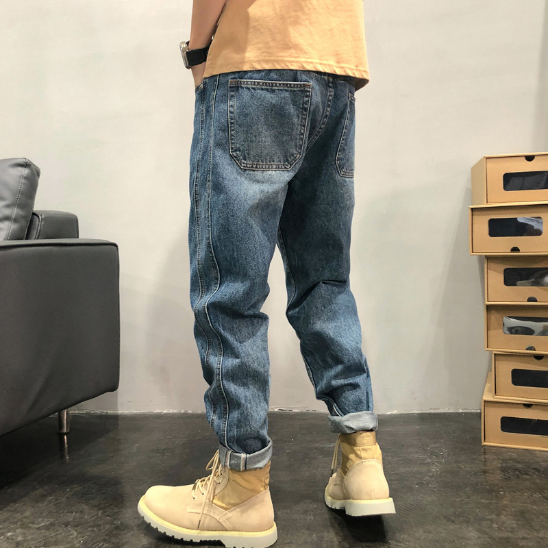 American denim jeans men's retro loose 2023 plus size fashion brand boys straight casual pants washed overalls
