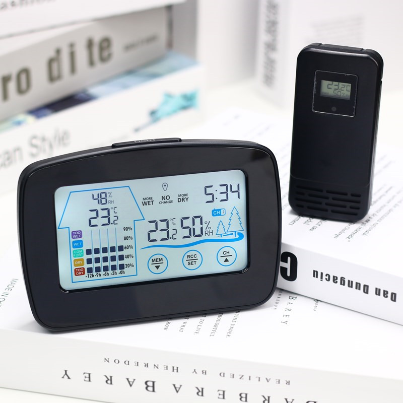 Cross-border color screen touch weather clock indoor and outdoor temperature and humidity meter Comfort Week display weather forecast radio clock