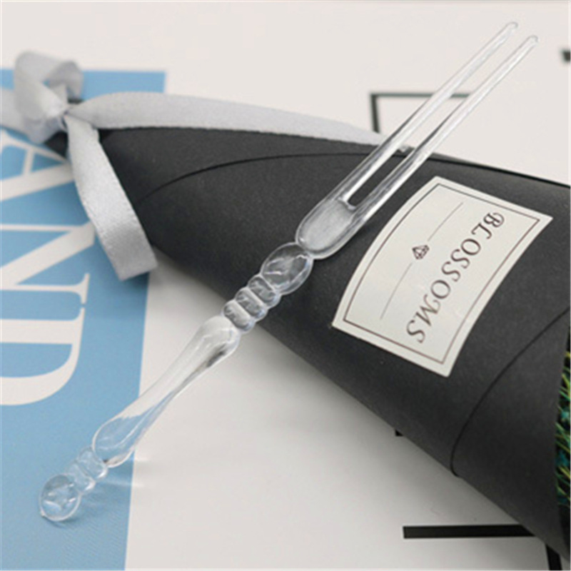 Disposable plastic fruit fork creative transparent bamboo moon cake fork two-tooth fruit sign wholesale