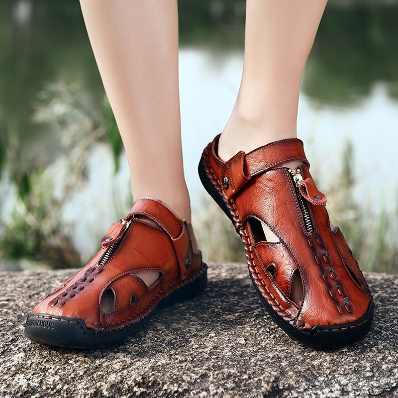 Summer leather sandals breathable sports handmade plus size men's casual shoes versatile daily beach sandals British foreign trade