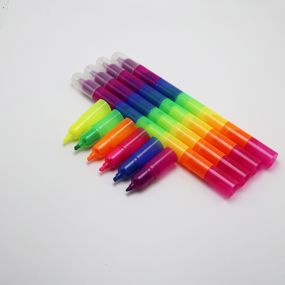 Creative multi-section combination highlighter 6-Section Building Blocks Children's color painting pen bookkeeping key color pen