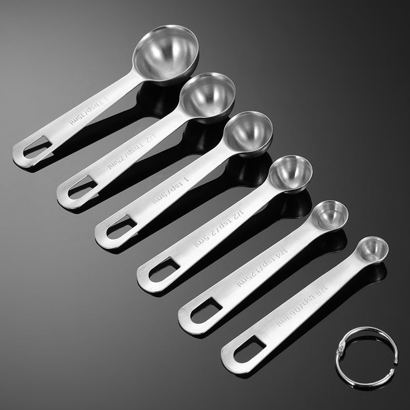 En 304 Stainless Steel Measuring Spoon 6-piece Set Kitchen Baking Supplies Multi-specification Square Spoon Cross-border Tea Spoon Seasoning Spoon