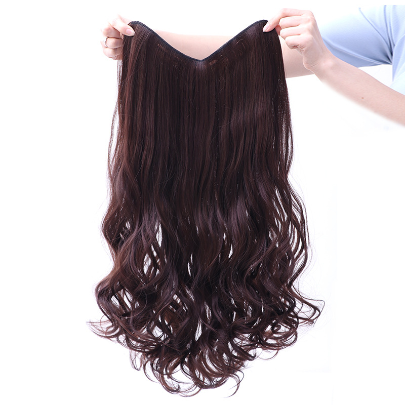 Wig Women's Long Curly Hair One-piece U-shaped Internet Celebrity Big Wave Wig Face Repair Cute Fluffy Natural Half Head Cover